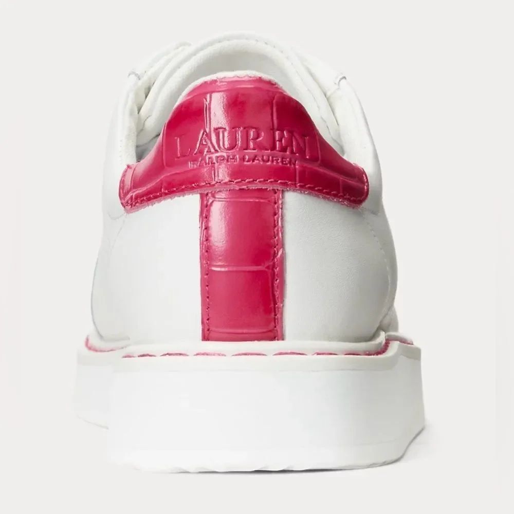 Lauren Ralph Lauren Angeline IV White Leather Sneakers Pink Heel Size 7